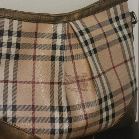 BURBERRY NOVA Check 🤎🌱🌼METALLIC bronze leather trim Bag. - Picture 8 of 12